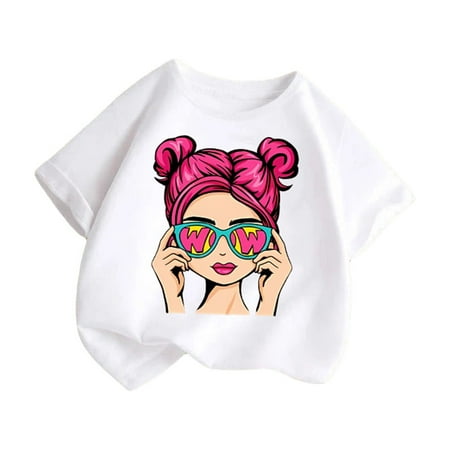 Favoffer Girls Summer Multicolor Fashion-Girl Graphic Tee & Children s Casual Short-Sleeve Top - Casual Play Photoshoot Gifting 2-14Y