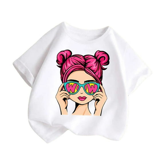 NaWent Girl's Summer Shirts 100% Cotton Graphic Print Short Sleeve Tee Kid Casual Tops Crew Neck T-Shirt Blouse on White 12 Years