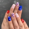 thumbnail image 2 of T-HOTLYST Press On Nail Set 24pcs Independence Day False Nail Short Square Acrylic Nail with Glitters for Parties and Daily Style, 2 of 14