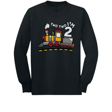 

2 Year Old Boy 2nd Birthday Outfit Two Train Toddler Kids Long sleeve T-Shirt 3T Black