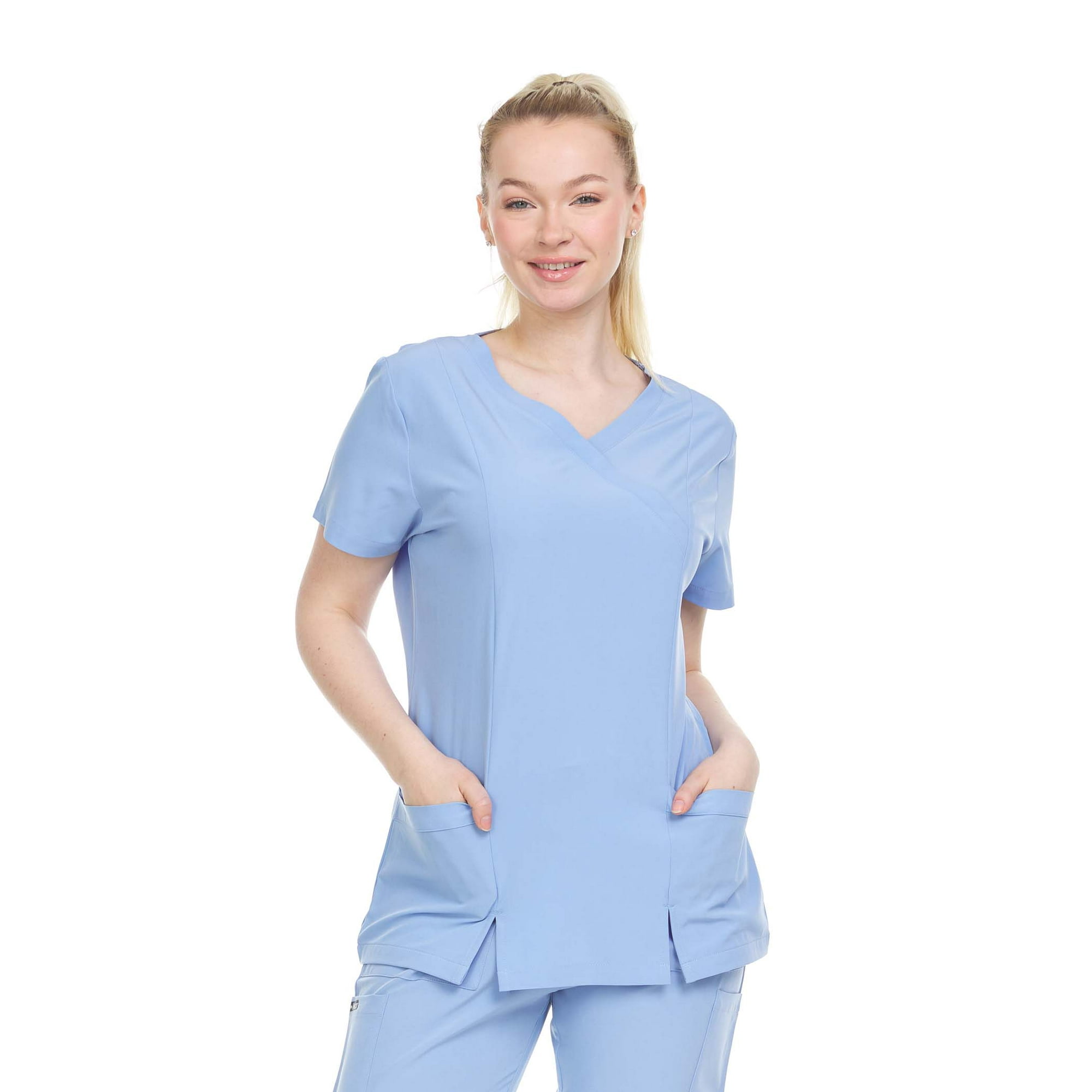DDT005 Women Scrubs Top V-Neck with Pockets Regular fit - Stylish Medical  Scrub Tops for Women Blue Size XL 