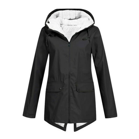XFLWAM Fleece Lined Raincoat for Women Waterproof with Hood Solid Color Lightweight Outdoor Windbreaker Jacket Outerwear S XFLWAM Fleece Lined Raincoat for Women Waterproof with Hood Solid Color Lightweight Outdoor Windbreaker Jacket Outerwear S