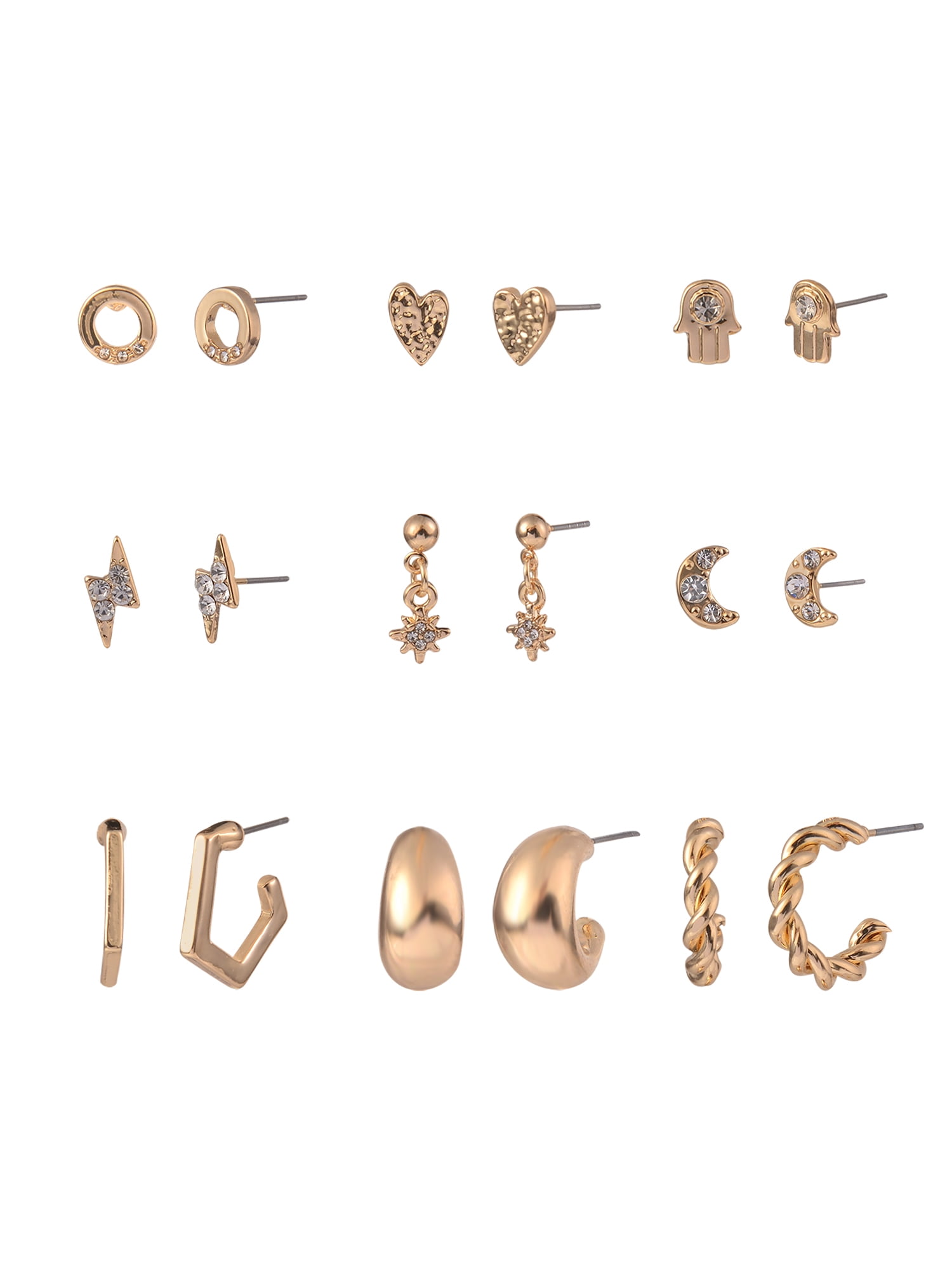 No Boundaries Women's Gold-Tone Stone Hand Twist Hoop Multi Earrings Set, 9-Pairs