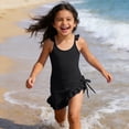 thumbnail image 2 of LRen Girls One Piece Swimsuits Solid Color Girls Swimsuit Textured Bathing Suit Adjustable Straps Swimwear for 7-8 Years, 2 of 8