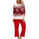 thumbnail image 2 of Puntoco Conjunto De Pijama De Manga Larga Con Cuello Redondo Y Pantalones Estampados De Moda Navideña Para Mujer Rojo M, 2 of 5