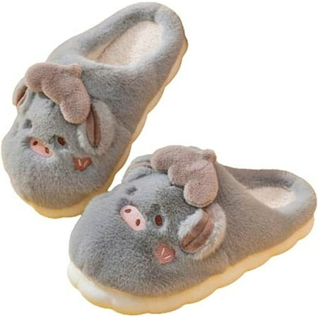 

PIKADINGNIS Women Men Lovely Cute Pig Animal Fluffy House Shoes Furry Faux Fur Plush Soft Warm Winter Slippers Indoor Home