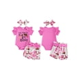 thumbnail image 2 of BemeyourBBs Baby Girl Summer Outfits Letter Boots Cow Print Crew Neck Short Sleeve Romper Shorts and Bow Headband 3 Pcs Set, 2 of 9