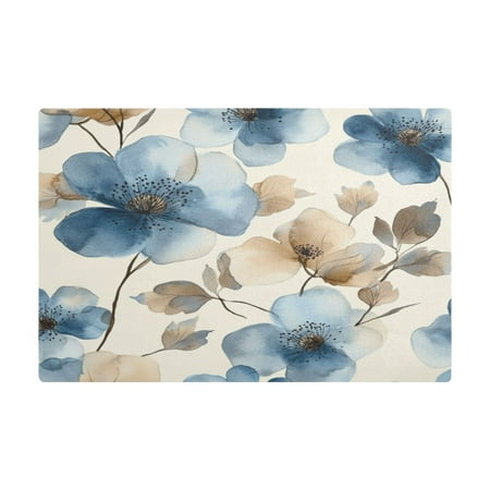 

PU Leather Kitchen Drying Mat with Silica Gel Core Coffee Bar Pad Dual-Sided Absorbent Non-Slip for Kitchen Counter Blue Watercolor Flowers