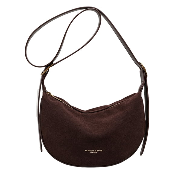 HUISZJ Faux Suede Hobo Bag, Crescent Shoulder Bag with Adjustable Strap, Large Capacity Winter Fall Crossbody Bag for Women Work Shopping Travel (Coffee)