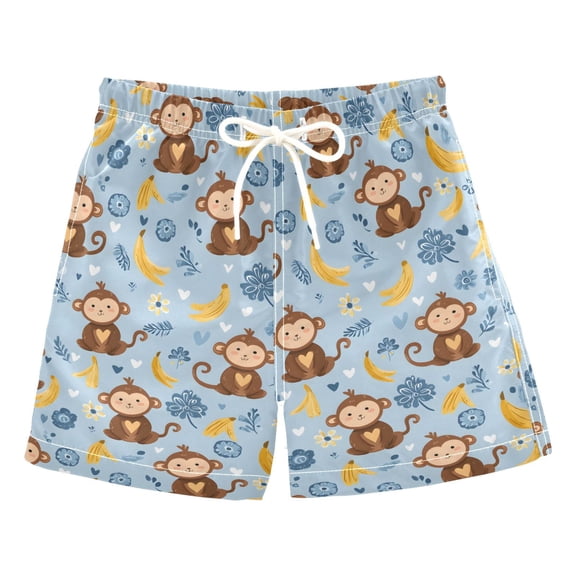 Monkey Yellow Banana Pattern Swim Trunks Quick Dry Beach Pool Board Shorts Lightweight Stylish Print Sizes 2T to XL