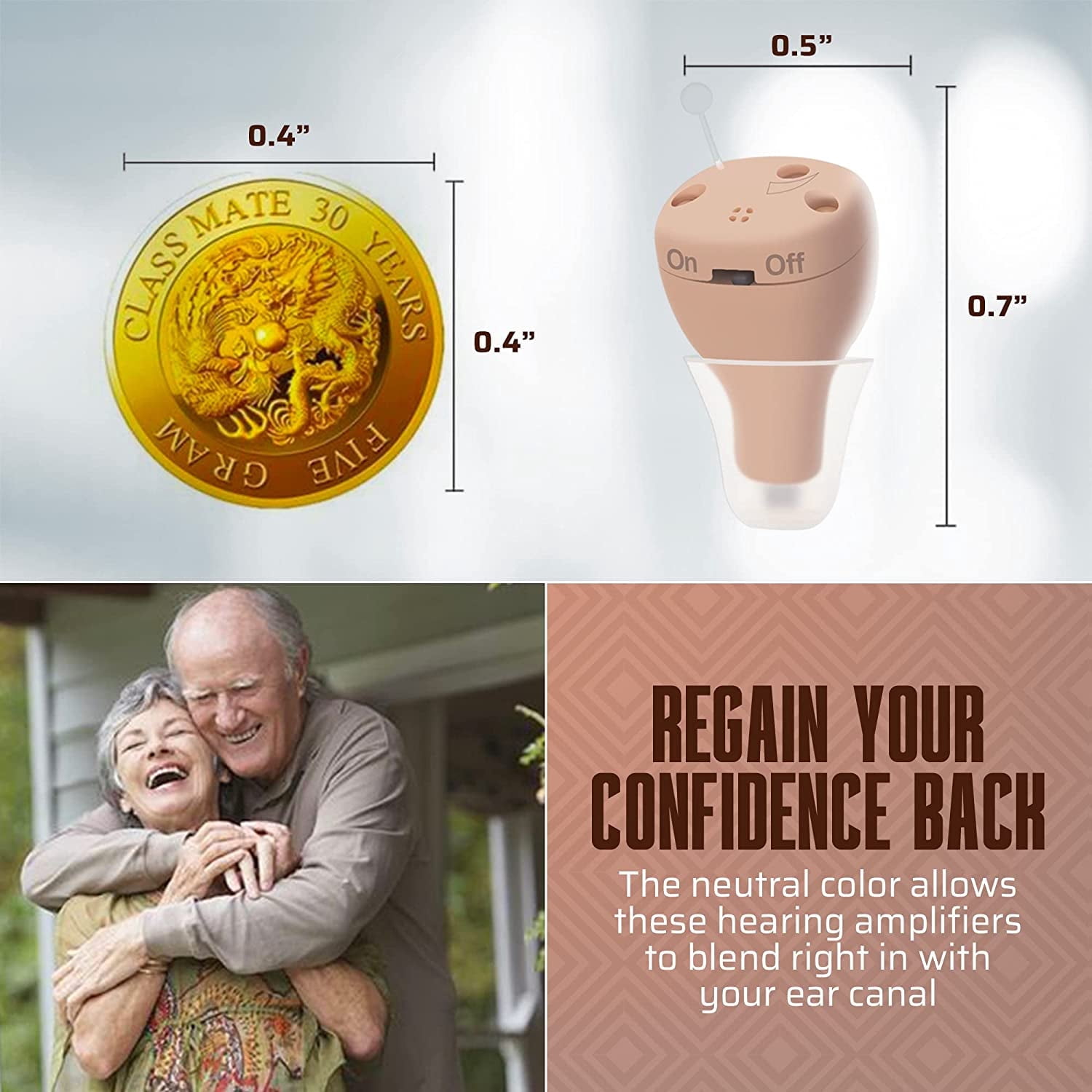 MEDca Rechargeable Hearing Amplifier to Aid, Completely-in-Canal (CIC) - Beige