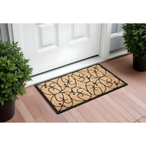 24" X 36" Natural and Black Coir Botanical Leaves Outdoor Door Mat