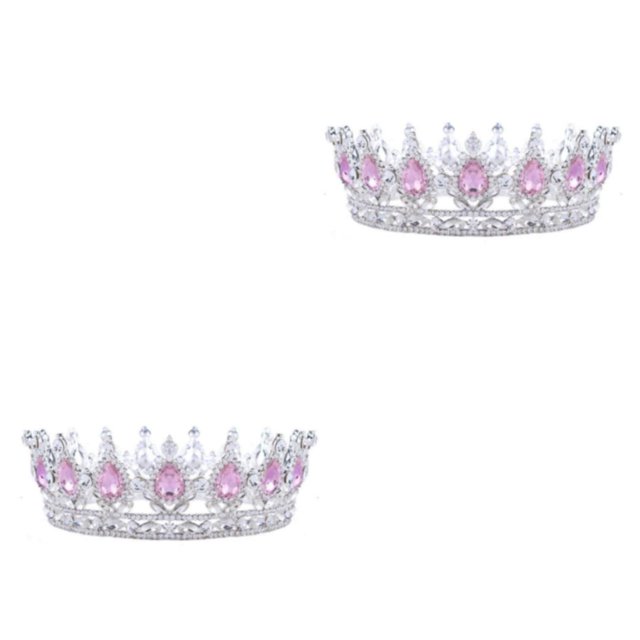 ZheElen Alloy Durable And Non-deforming Rhinestone For Wedding Or Cosplay Family Wedding Hair Crown Silver + pink 2Set