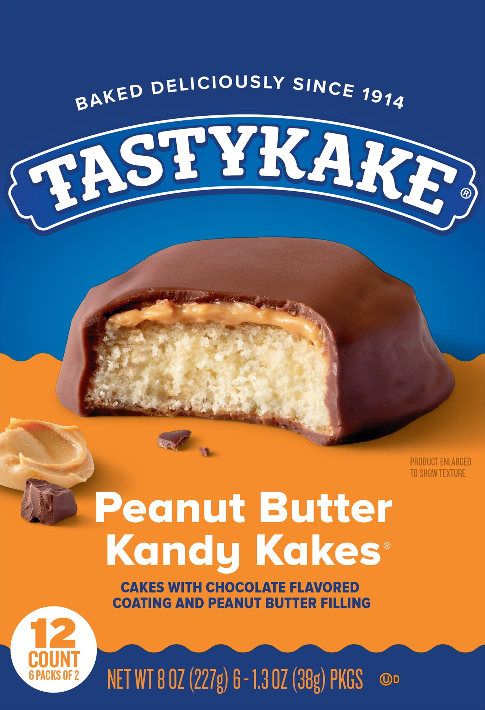 Tastykake Peanut Butter Kandy Kakes, Chocolate Coating, Peanut Butter Filled Cakes, 8oz, 12 Count