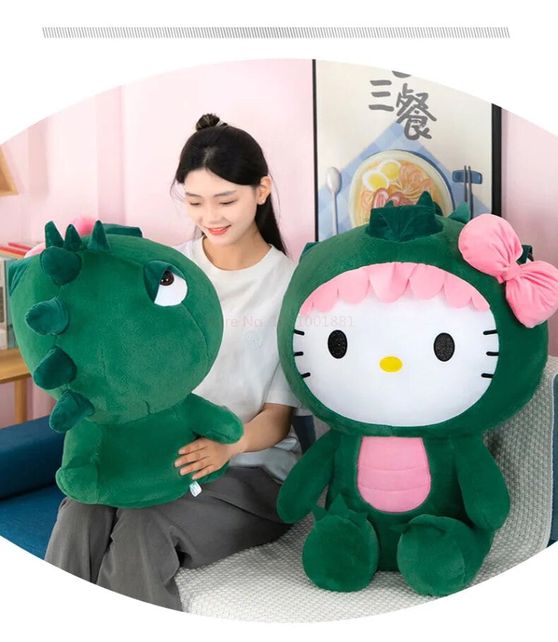 35/50/65cm Sanrio Kawaii Hello Kitty Dinosaur Plush Toy Cartoon Doll Room  Decoration Sleeping Throw Pillow Kids Birthday Gift 