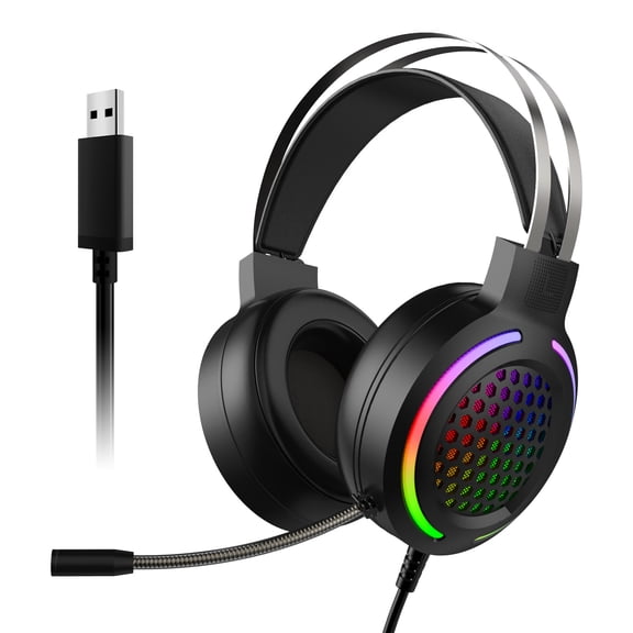Wired Gaming Headset for PC/Xbox Series,AILKIN Ps5 Gaming Headset with Mic Noise Cancelling Microphone for PS4/PS5/Switch,PC Usb Gaming Headphone,RGB Light,7.1 Surround Sound,Black