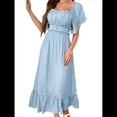 thumbnail image 2 of Vestido Midi de Corta para Mujer, Cuello Cuadrado, Color Contrastante, Informal, Fruncido con Ribetes. Azul XL, 2 of 7