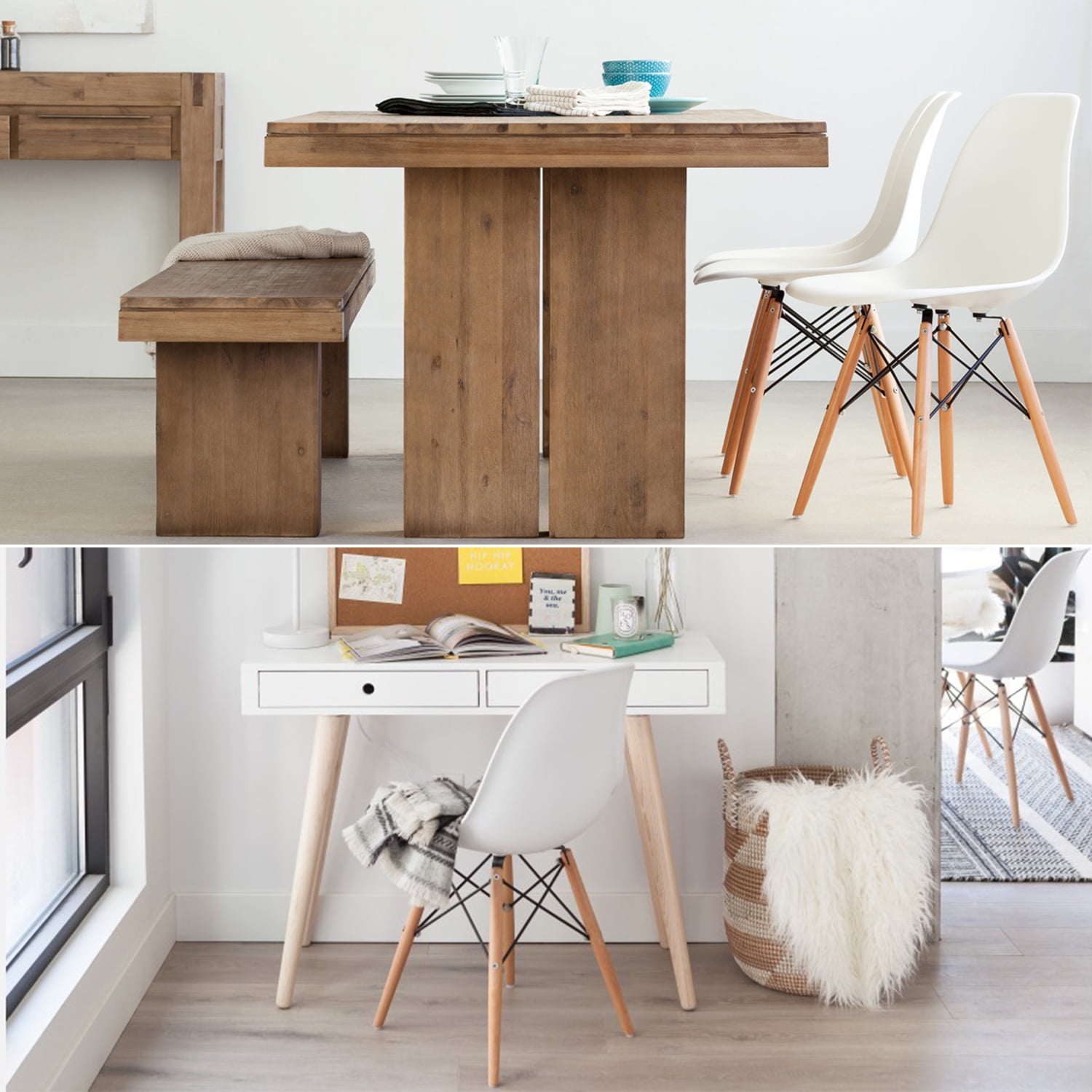Lacoo Dining Chairs Pre Assembled Modern Style DSW Chair Classic Shell Armless Indoor Kitchen Dining Living Room Side Chairs Set of 4 (White)