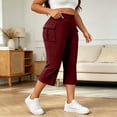 thumbnail image 2 of Women's Plus Size Elastic High Waist Capris with Pockets, Soft Stretchy Yoga Pants for Women, Casual Sports Athletic Lounge Workout for Women | VerBelle,Wine L, 2 of 8