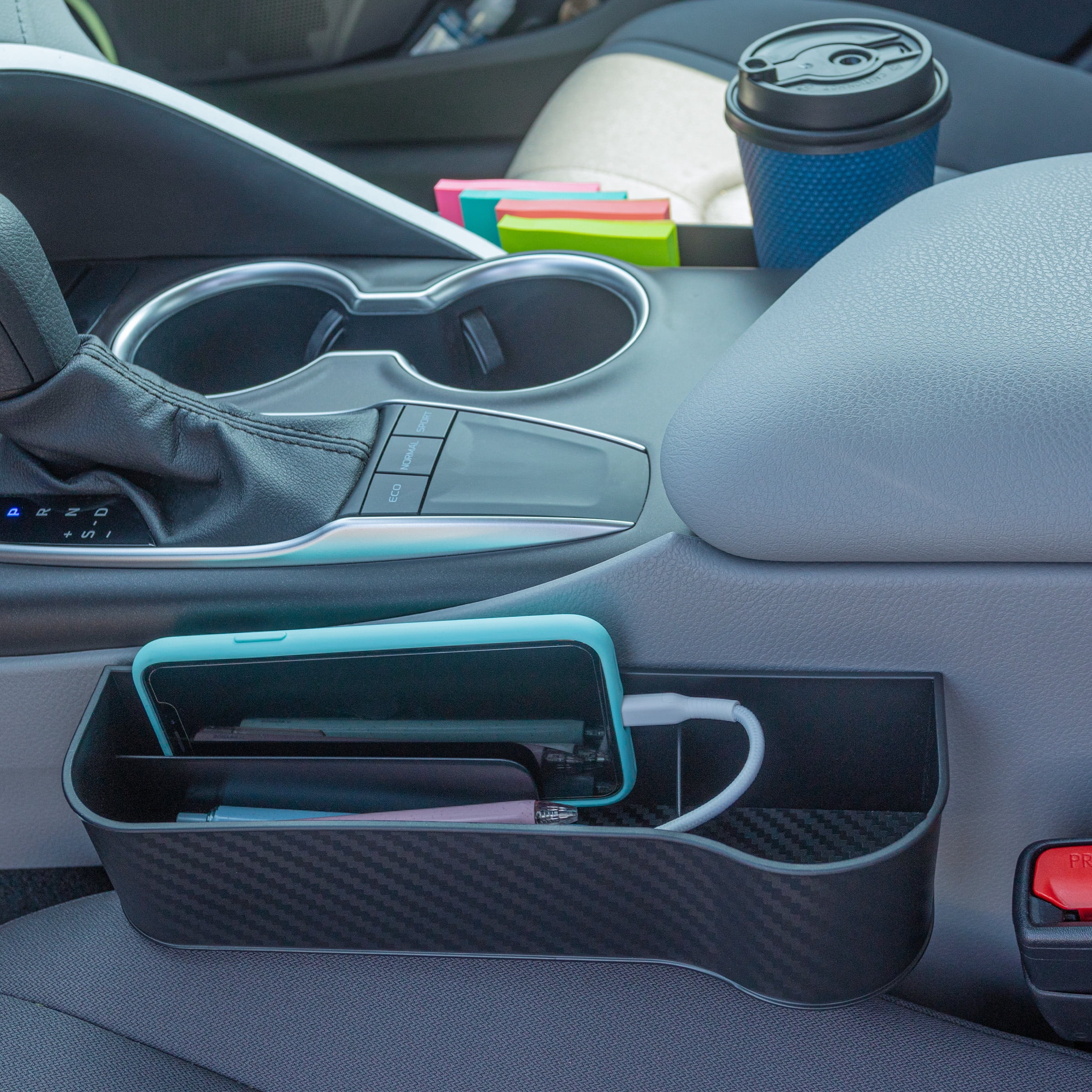 Stalwart Car Seat Gap Filler 2-Pack - Front Seat Organizer Set with Built-in Cupholder, Phone Slot, and Charging Cable Opening, Car Accessories