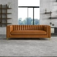 thumbnail image 2 of Kendrix Mid Century Modern Luxury Genuine Leather Tuxedo Couch in Cognac Tan, 2 of 6