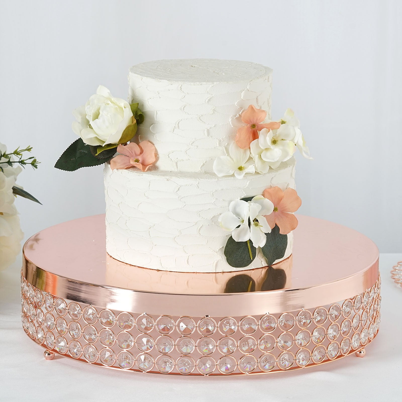 ROSE GOLD METAL 13.5" wide Cake Stand with Crystal Beads Party Wedding Reception 
