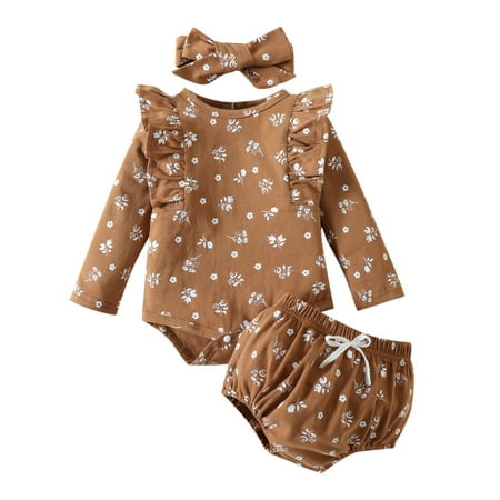 

KDFJPTH Toddler Outfits Girls Long Sleeve Floral Print Tops And Shorts Headbands Children Kids Clothes Set