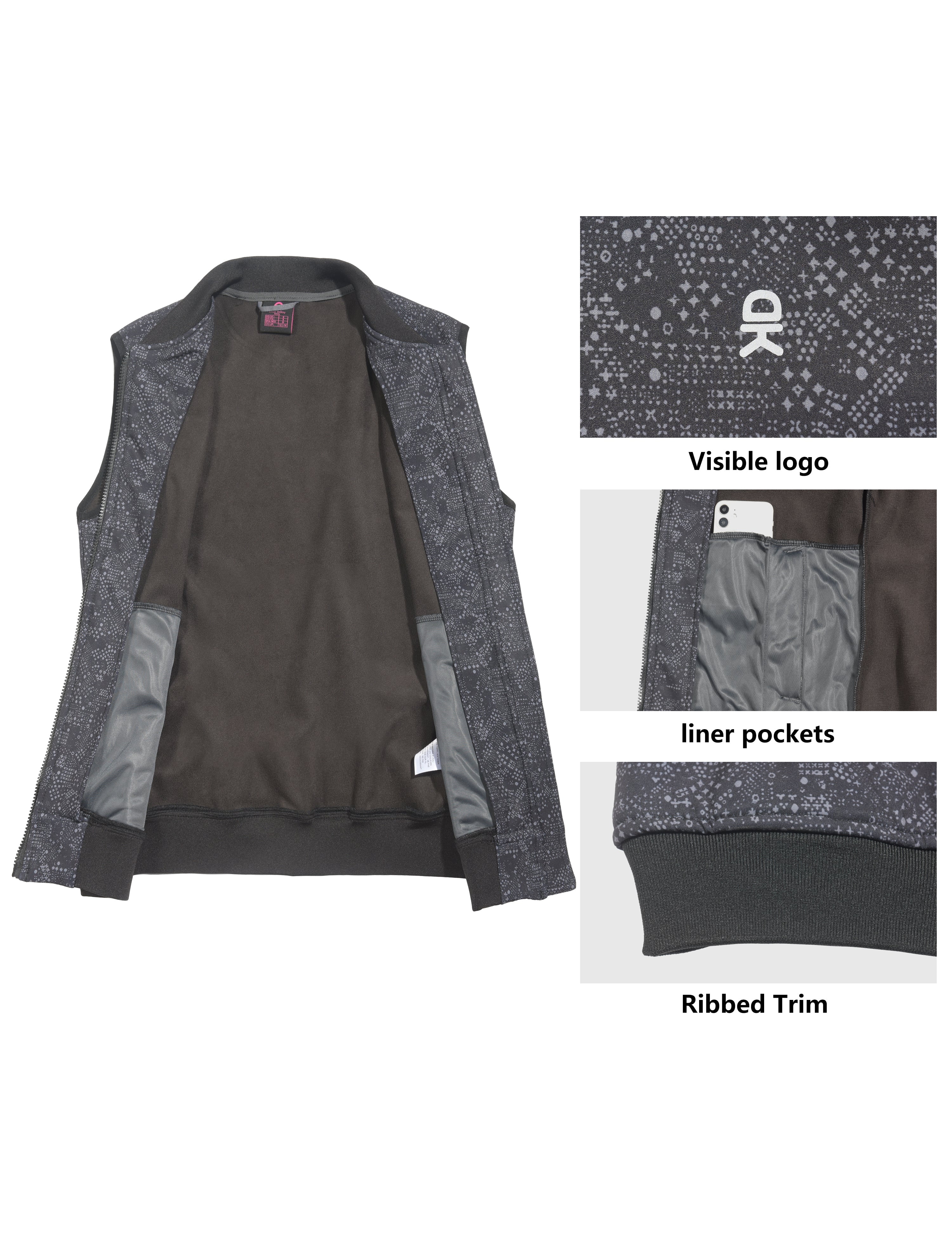 Little Donkey Andy Lightweight Fleece Lined Golf Hiking Vest for Women Waterproof Softshell Running Casual Sleeveless Jacket Black Stars M