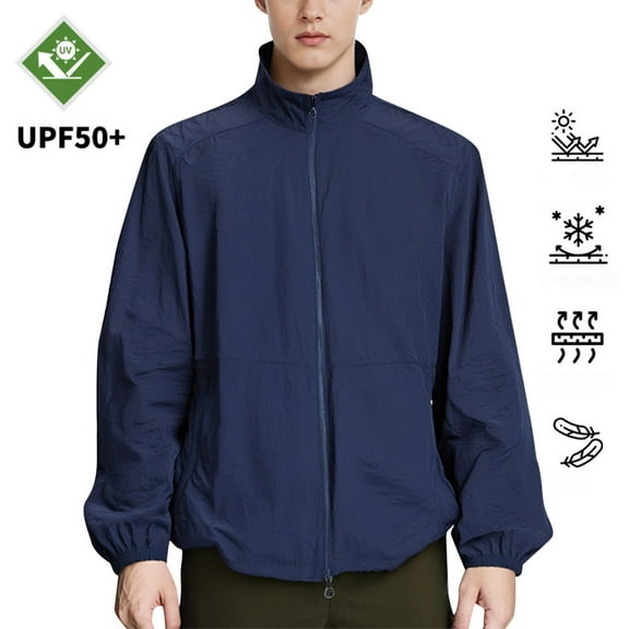 M-5X Plus Size Sun Protection Jackets with Pockets Summer Big & Tall Lightweight Long Sleeve Zip-Up Solid UPF 50 Fishing Coats