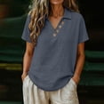 thumbnail image 6 of fheaev Summer Top for Women Button Collared Short Sleeve Loose Fit Lightweight Casual Blouse Navy L, 6 of 6