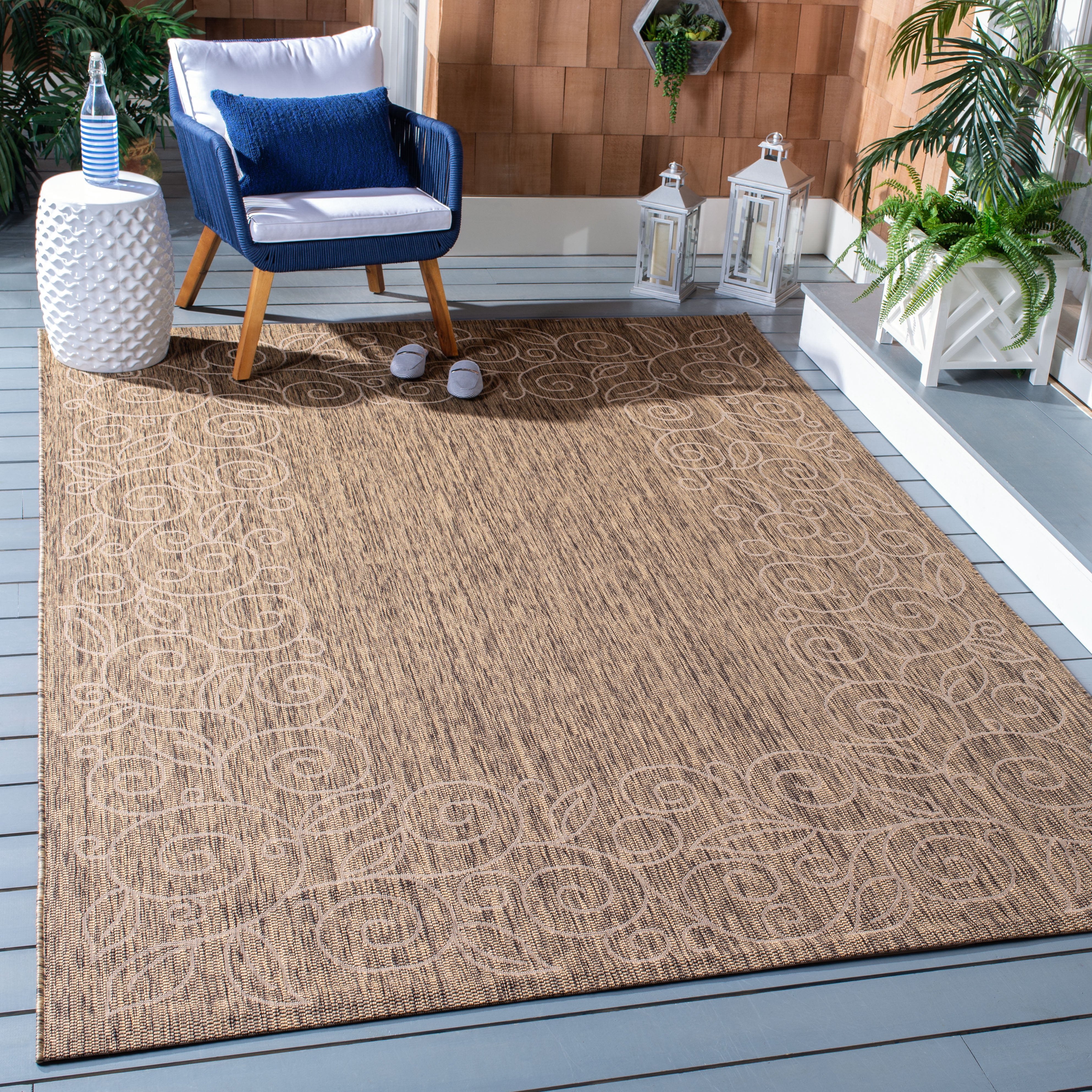 SAFAVIEH Courtyard Chole Bordered Indoor/Outdoor Area Rug, Dark Beige/Beige, 2'7" x 5'
