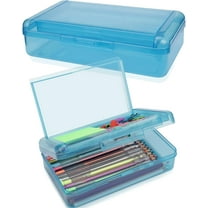 Double Layer Large Capacity Pencil Box,Plastic Translucent Pencil Box, Hard Pencil Cases with Snap-Tight Lid for Pens, Pencils, Office Supplies,Art Supplies,Medium-sized,1 Pack,Green
