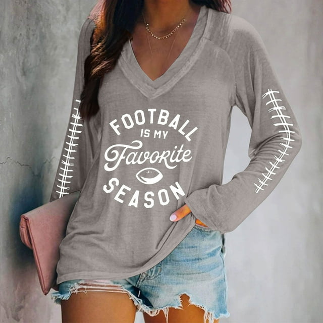 HongQid Womens Long Sleeve T-Shirts Casual V Neck Loose Fit Shirts Fall Lightweight Graphic Basic Tees