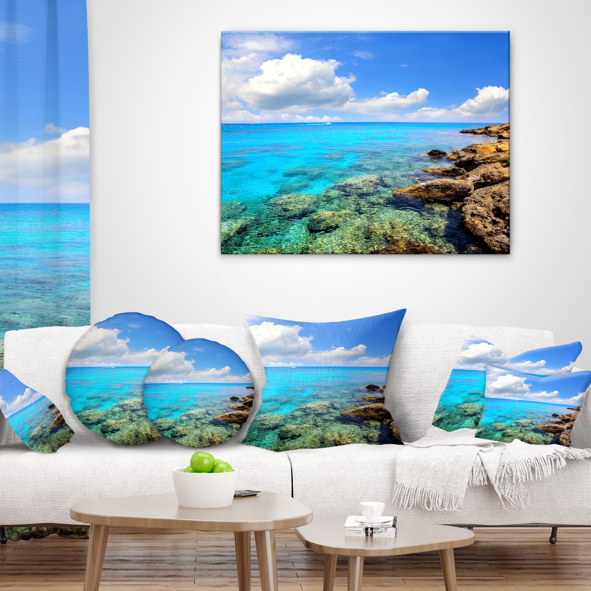 Designart Bright Summer Day in Sea - Seascape Throw Pillow - 16x16