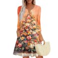 thumbnail image 2 of Christmas Dresses for Women Women's Christmas Printed Fashionable V-neck Button Seven Part Cuff Pocket Dress for Holiday Party,Orange,S, 2 of 5