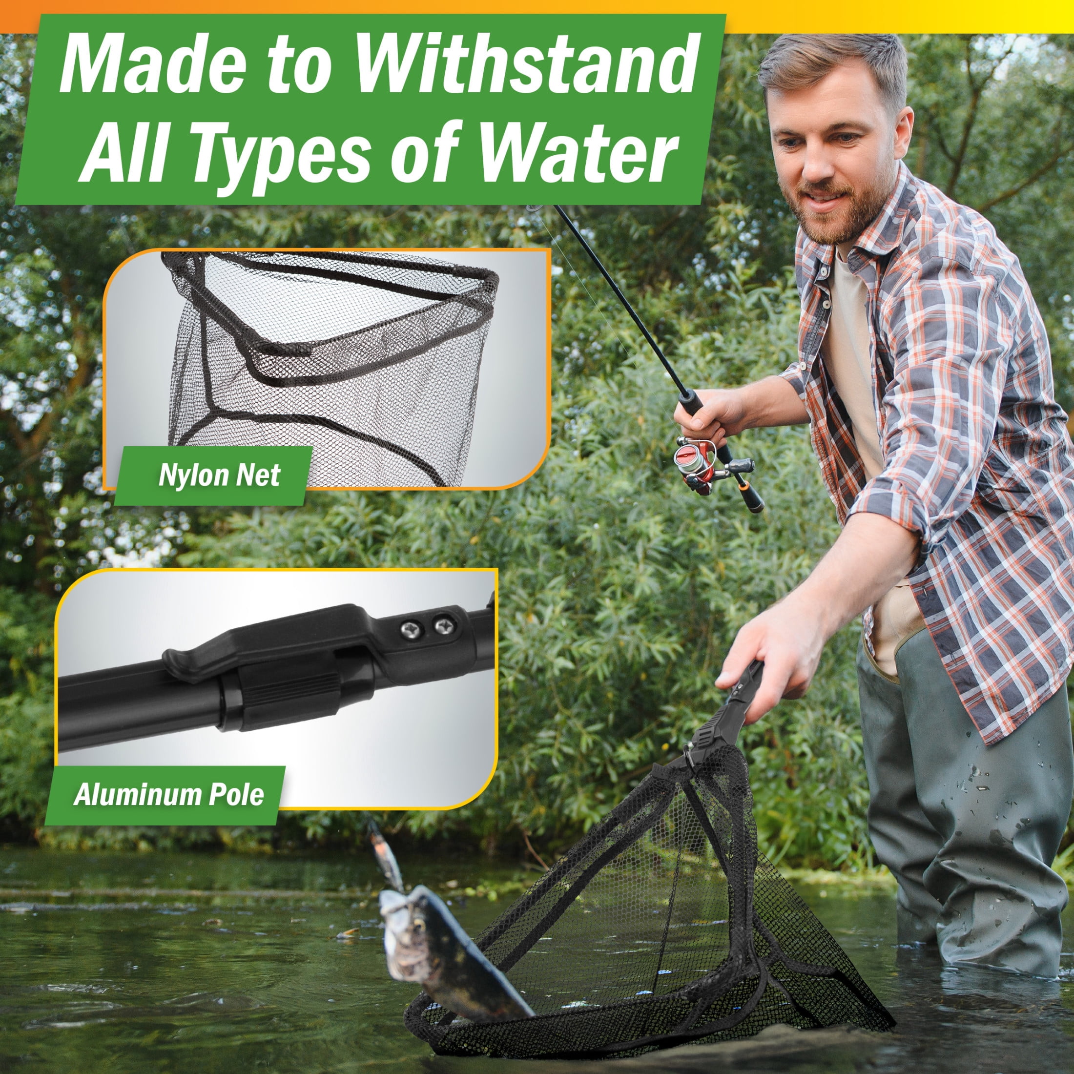 Wakeman Outdoors Collapsible Fishing Net with Telescopic Handle and Foldable Head