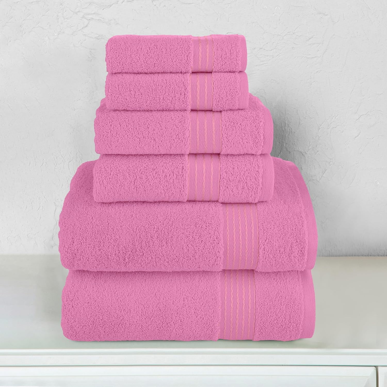 Elegant Comfort Cotton 6-Piece Towel Set, Includes 2 Washcloths, 2 Hand Towels and 2 Bath Towels, 100% Turkish Cotton - Highly Absorbent and Super Soft Towels for Bathroom, Light Pink