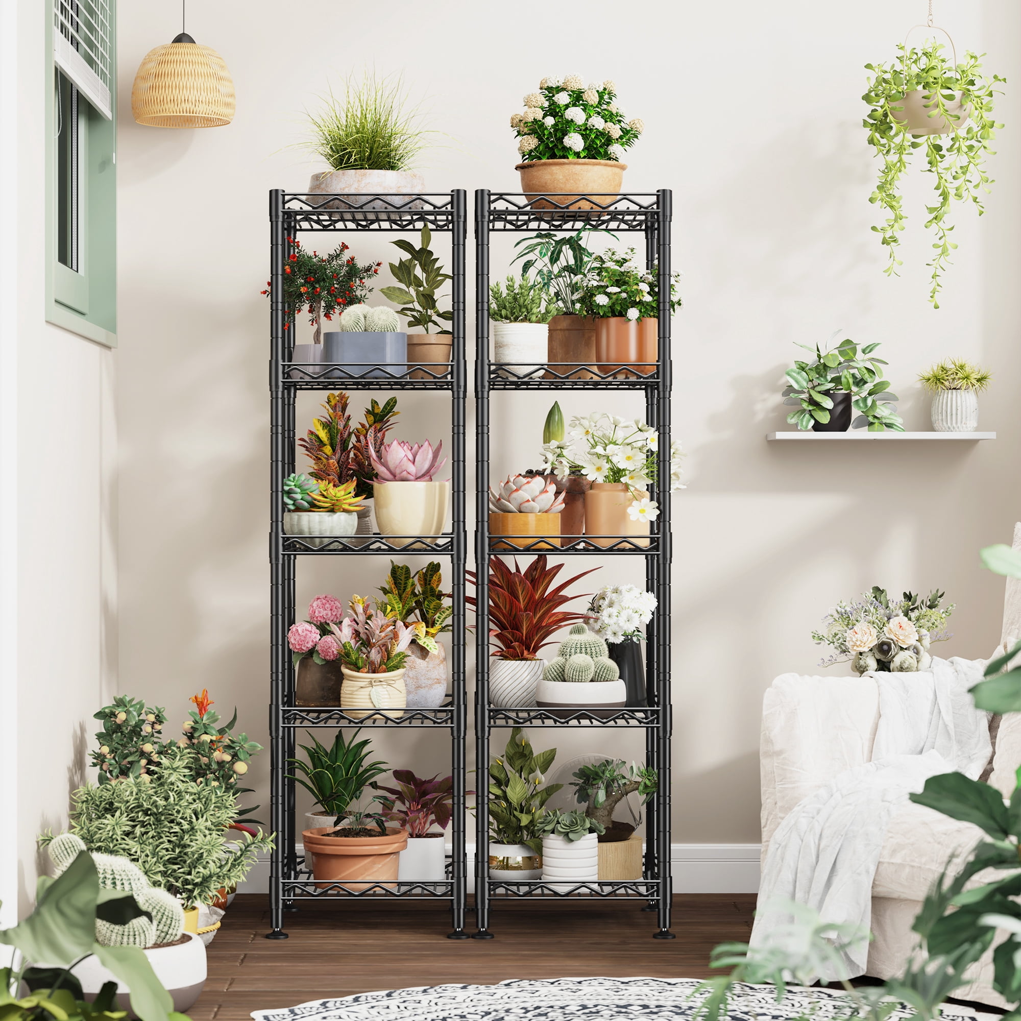 REIBII 5-Tier Black Metal Wire Shelving Unit 12″W×12″D×49″H Adjustable Narrow Storage Rack for Bathroom Kitchen Closet Laundry，Black