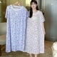 thumbnail image 1 of Camisón de verano para mujeres de mediana edad, vestido de dormir con estampado de encaje de talla grande, falda larga informal de dibujos animados, vestido de mamá de talla grande, 1 of 5