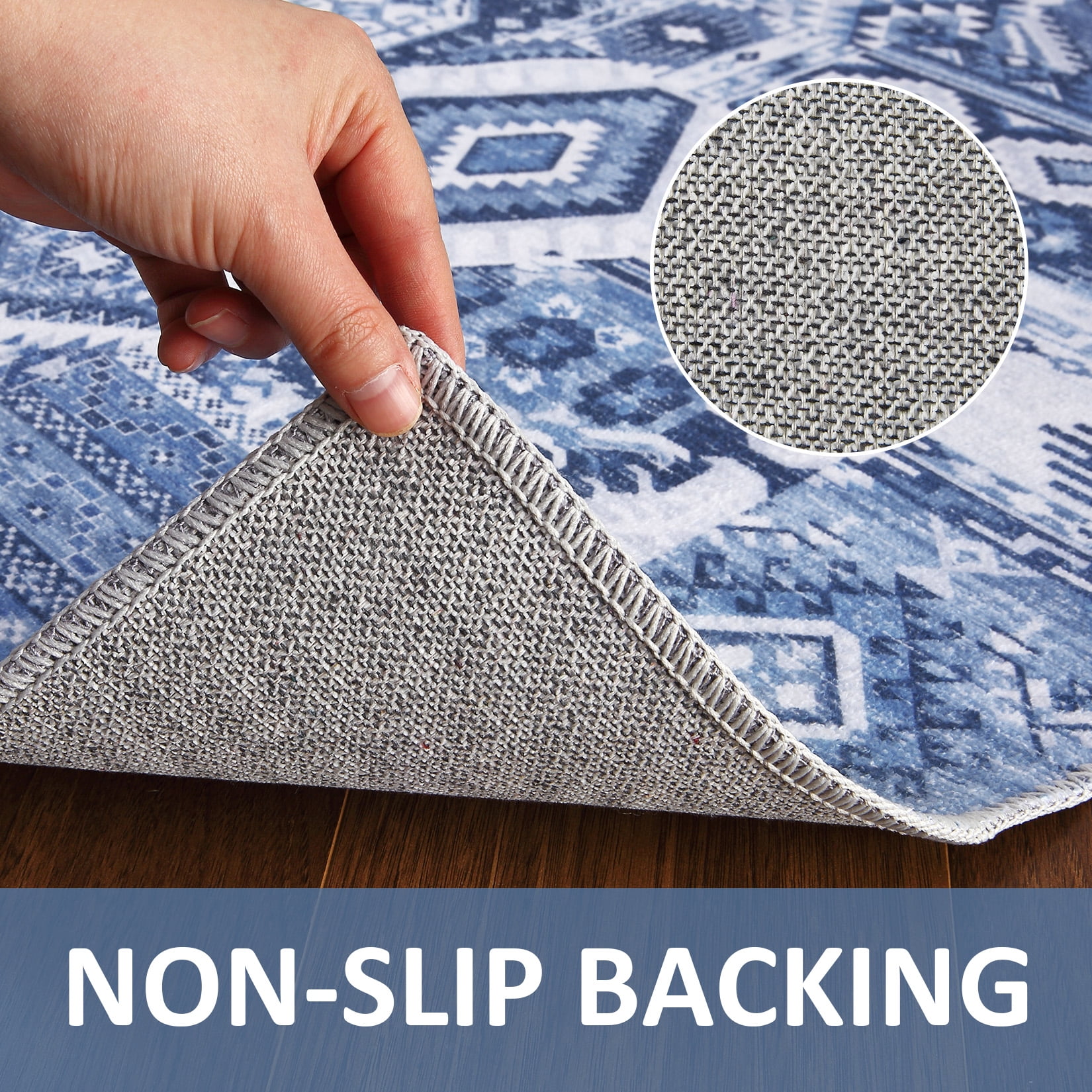 HOMERRY 8' x 10' Area Rug for Living Room Vintage Bohemian Patterns Washable Bedroom Non-Slip Carpet for Home Decor, Blue