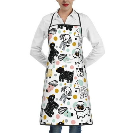 

Gaeub Funny Puppy Kitchen Cooking Aprons Adjustable Bib Apron Waterdrop and Oil Resistant Kitchen Chef Apron for Women Men