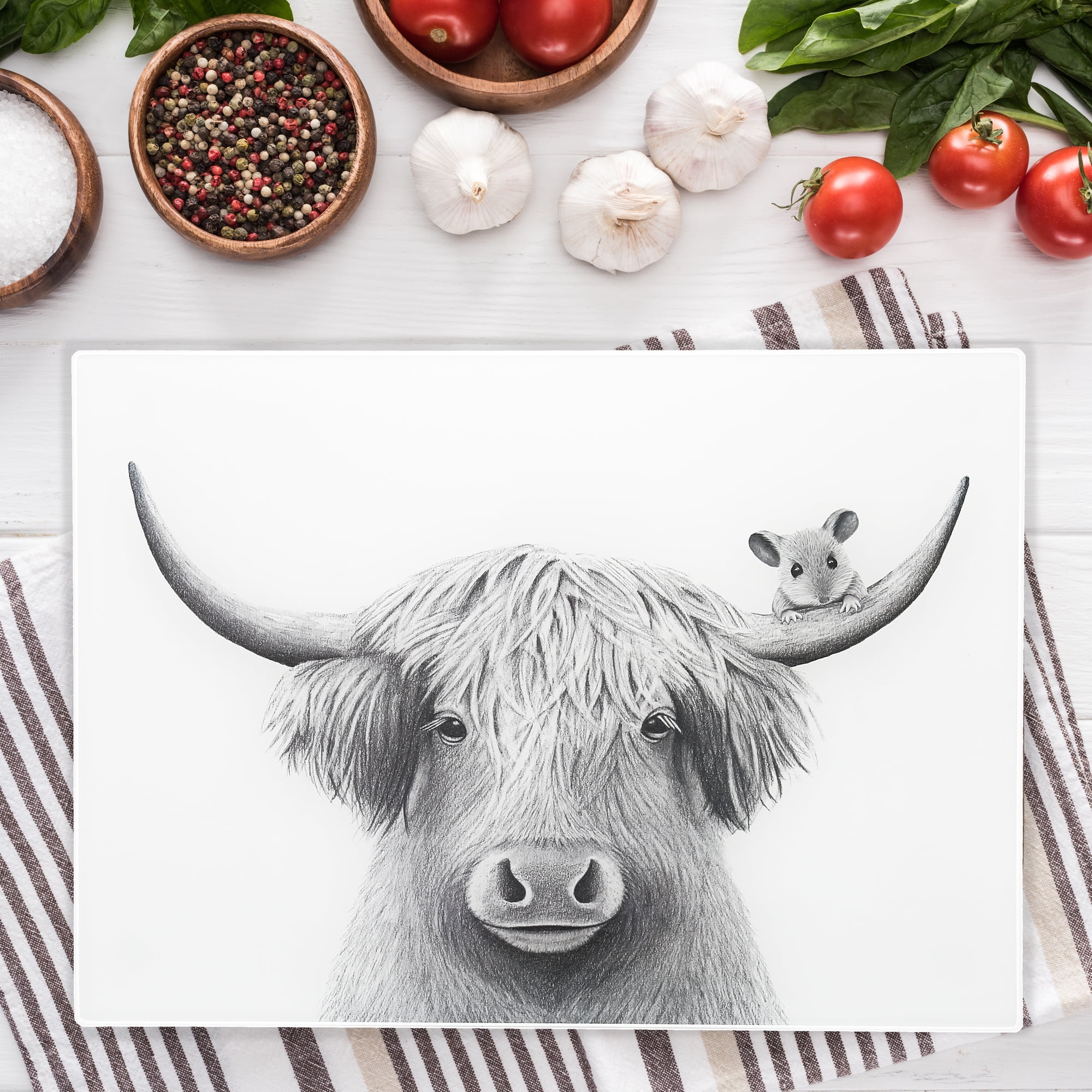 Pavilion Gift Company - Highland Cow - 13.75" x 9.75" Glass Cutting Board