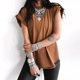 thumbnail image 4 of Mujeres Fahion Cuello redondo Mangas caídas Hombros Desgastados Estilo retro Camiseta Nupcial Verano Blusa Túnica Tops Pompotops hfajkhk126260, 4 of 9