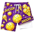 thumbnail image 4 of Rggeeun Boys Child Swimsuit Set Cartoon Print Elastic High Waist with Adjustable Tie Double Layer Wide Leg Knee Length Swim Trunks for Summer Vacation Beach Elegant Swim Wear,Purple,13-14 Years, 4 of 4