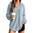 thumbnail image 2 of hlysgo Womens Oversized Sherpa Hoodie Pullover Fuzzy Fleece Sweatshirt Plaid Fluffy Tops with Pockets Blue,S, 2 of 6
