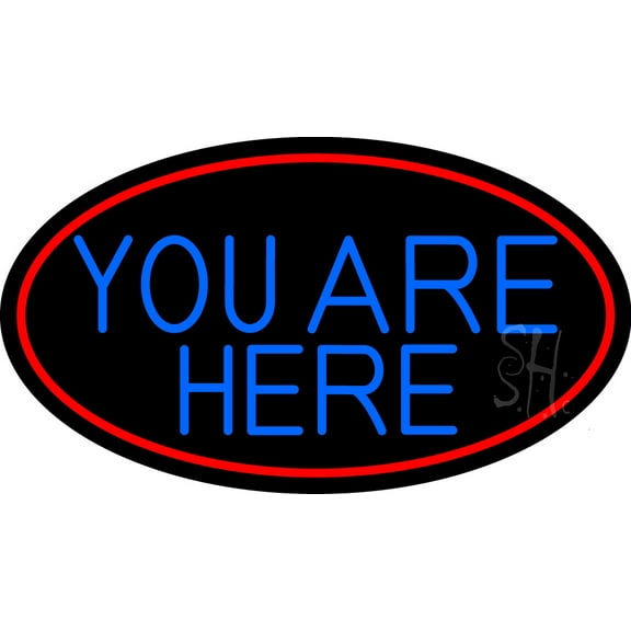 Blue You Are Here Oval With Red Border LED Neon Sign 13 x 24 - inches, Black Square Cut Acrylic Backing, with Dimmer - Bright and Premium built indoor LED Neon Sign for Defence Force.