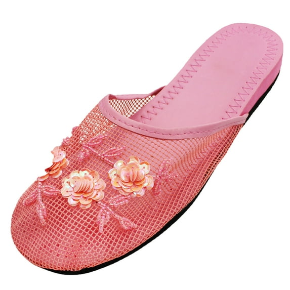 Women's Mesh Sequin Slide Beaded Chinese Floral Sandal Slipper (FREE SHIPPIING)