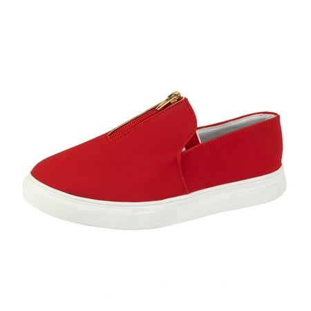 QYZEU Waterproof Sneakers Women Casual Women Shoes for Work Women s Fashion Solid Color Flat Zipper Casual Shoes Non Slip One Foot Shoes Casual Shoes for Women Red 40