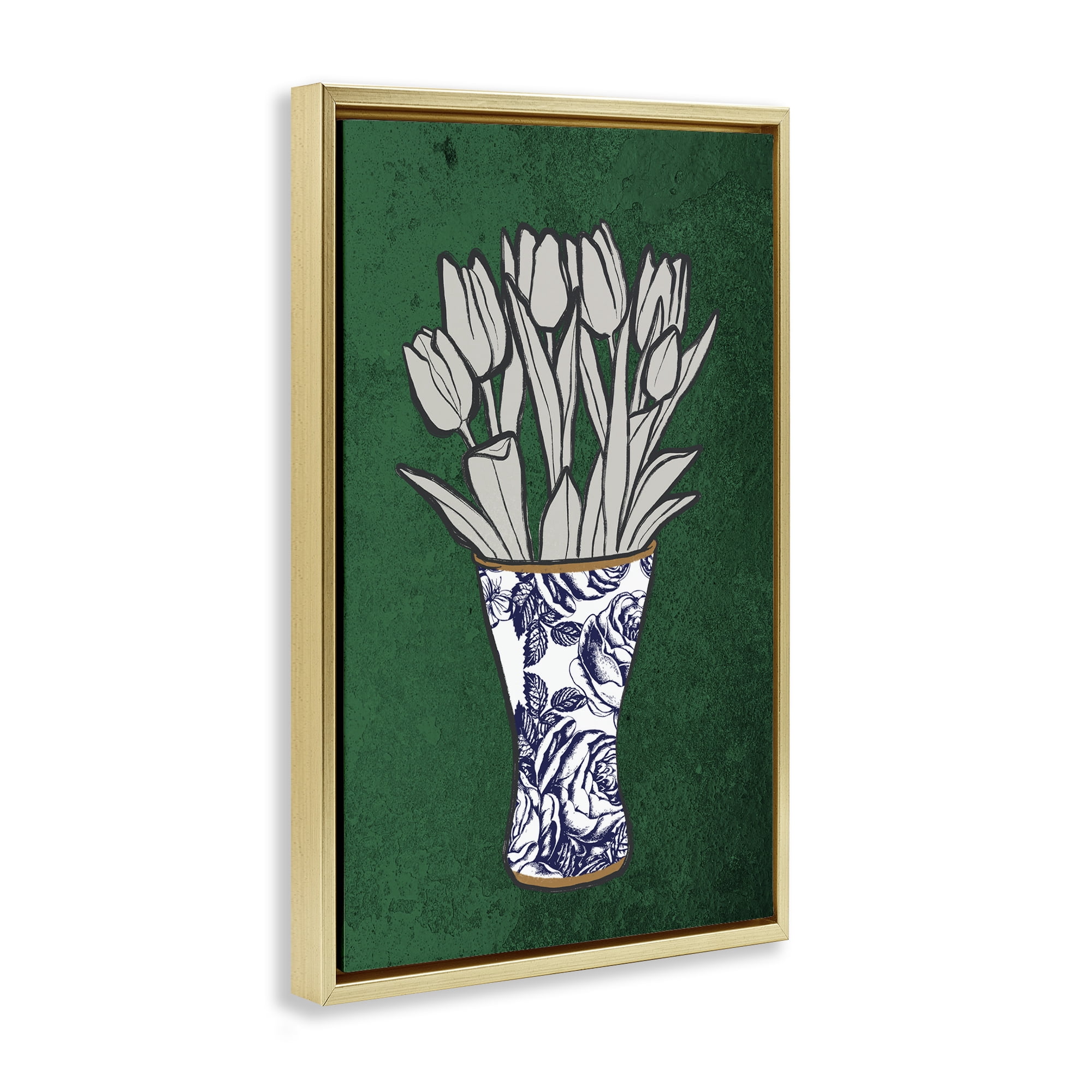 Stupell Industries Tulip Bouquet Vase Botanical & Floral Painting Gold Floater Framed Art Print Wall Art, 21 x 31