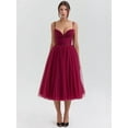 thumbnail image 2 of Women's V Neck Spaghetti Straps Tulle Prom Dress Tea Length Formal Party Evening Dress, 2 of 4